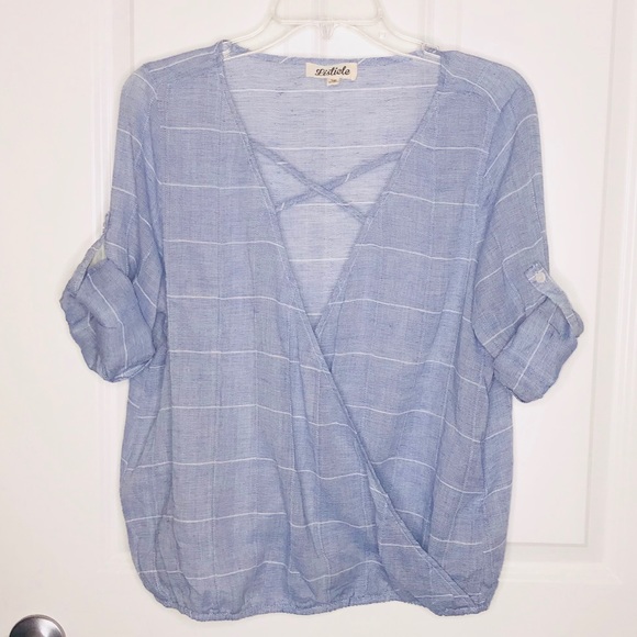 🎁1 LEFT🎁 Sexy Blue Surplice Top - Picture 3 of 5